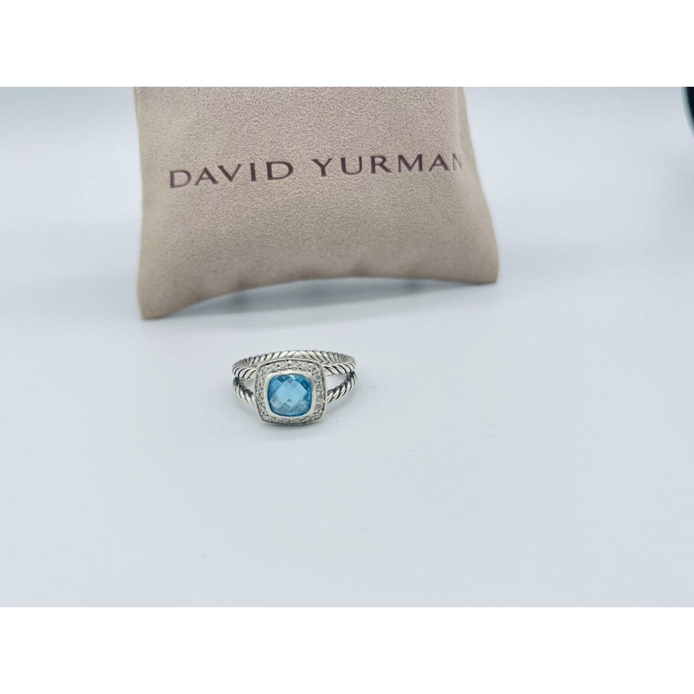 David Yurman Sterling Silver Blue Topaz & Diamond Petite Albion Ring Size 7